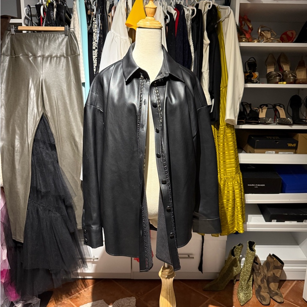 Zara Black faux Leather Shirt  Classic Style